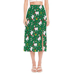 Christmas Llama Pattern Print Side Slit Midi Skirt