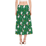 Christmas Llama Pattern Print Side Slit Midi Skirt