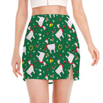 Christmas Llama Pattern Print Side Slit Mini Skirt