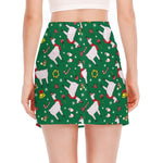 Christmas Llama Pattern Print Side Slit Mini Skirt