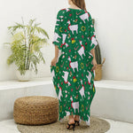 Christmas Llama Pattern Print Silk V-Neck Kaftan Dress