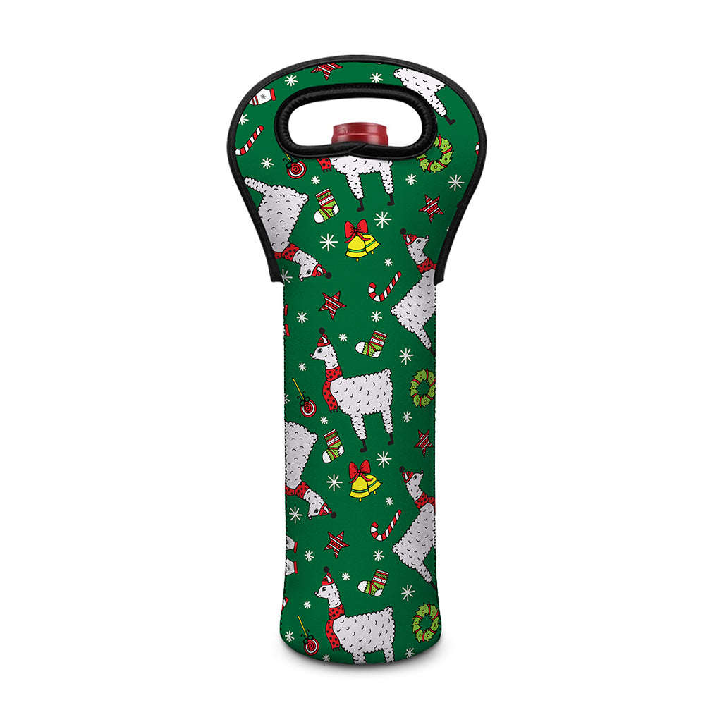 Christmas Llama Pattern Print Single Neoprene Wine Tote