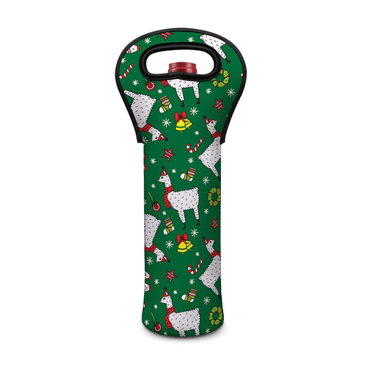 Christmas Llama Pattern Print Single Neoprene Wine Tote
