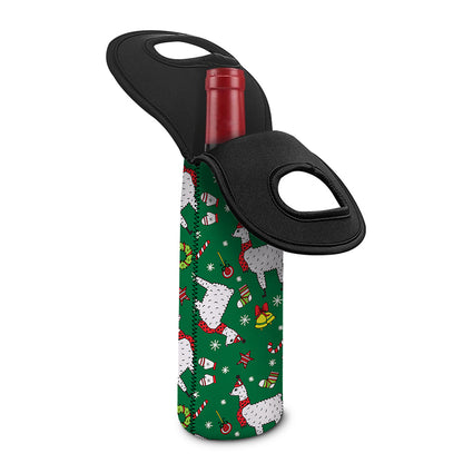 Christmas Llama Pattern Print Single Neoprene Wine Tote