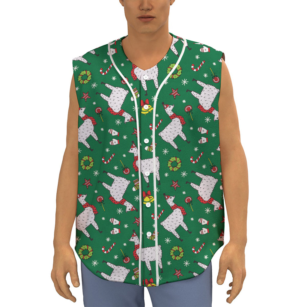 Christmas Llama Pattern Print Sleeveless Baseball Jersey