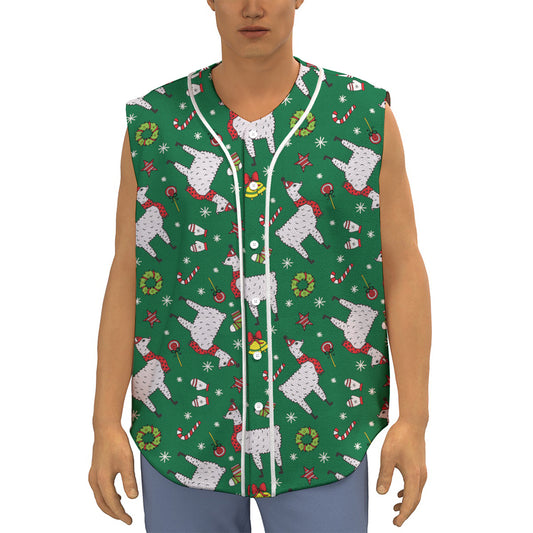 Christmas Llama Pattern Print Sleeveless Baseball Jersey