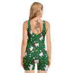 Christmas Llama Pattern Print Sleeveless One Piece Swimsuit