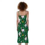 Christmas Llama Pattern Print Slim Fit Midi Cami Dress
