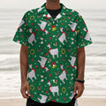 Christmas Llama Pattern Print Textured Short Sleeve Shirt