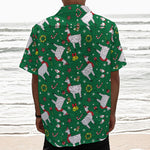 Christmas Llama Pattern Print Textured Short Sleeve Shirt