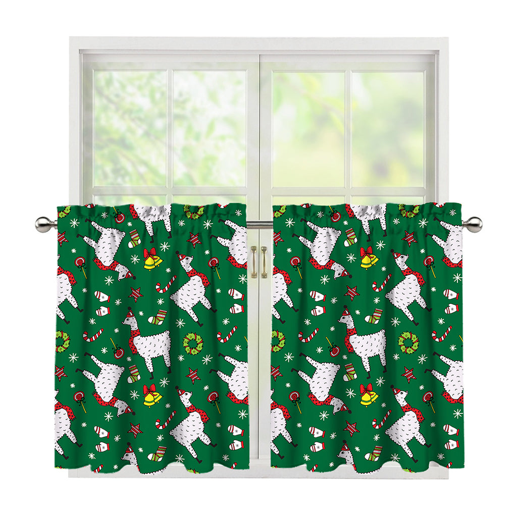 Christmas Llama Pattern Print Tier Curtains