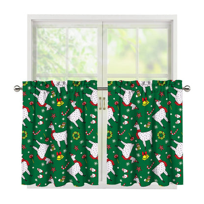 Christmas Llama Pattern Print Tier Curtains