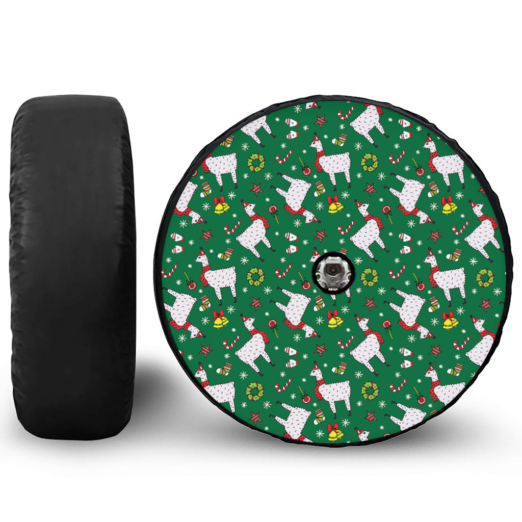 Christmas Llama Pattern Print Tire Cover With Camera Hole