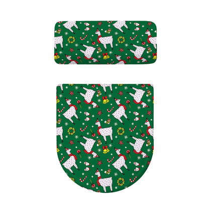 Christmas Llama Pattern Print Toilet Lid And Tank Cover Set