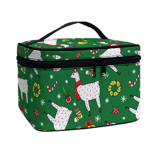 Christmas Llama Pattern Print Travel Makeup Bag