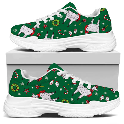 Christmas Llama Pattern Print White Chunky Shoes