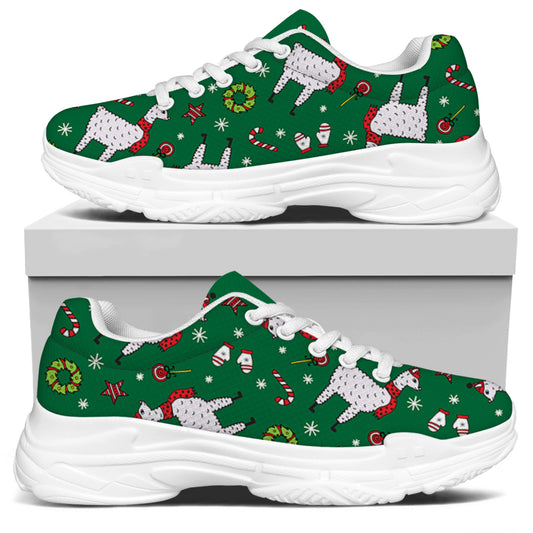 Christmas Llama Pattern Print White Chunky Shoes