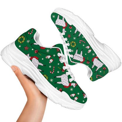 Christmas Llama Pattern Print White Chunky Shoes