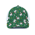 Christmas Llama Pattern Print White Mesh Trucker Cap