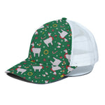 Christmas Llama Pattern Print White Mesh Trucker Cap