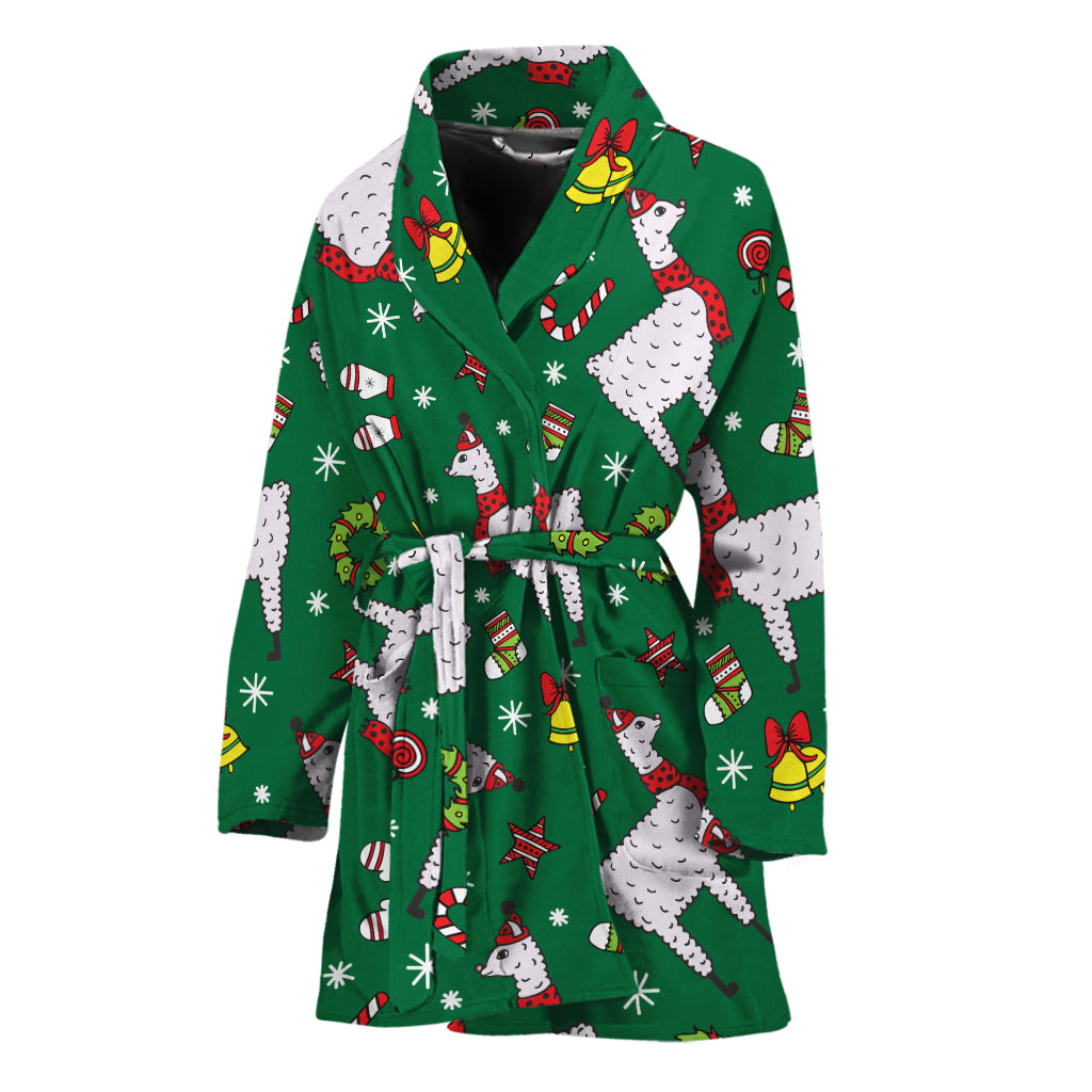 Christmas Llama Pattern Print Women's Bathrobe