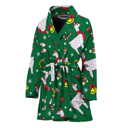 Christmas Llama Pattern Print Women's Bathrobe