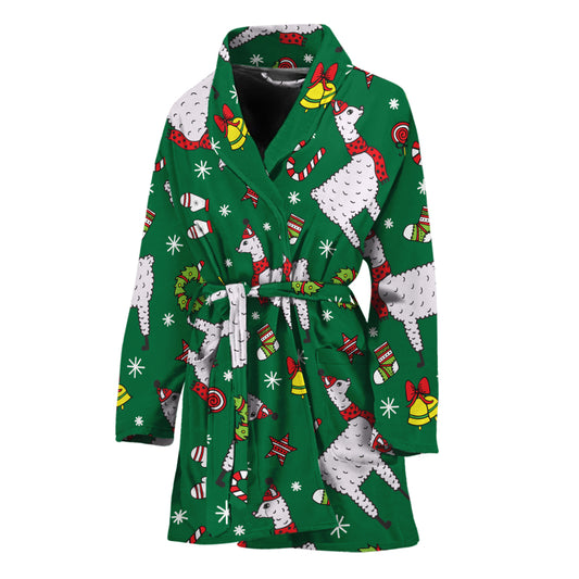 Christmas Llama Pattern Print Women's Bathrobe