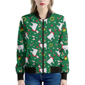 Christmas Llama Pattern Print Women's Bomber Jacket