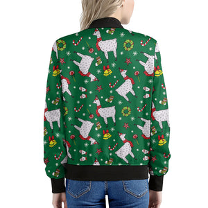 Christmas Llama Pattern Print Women's Bomber Jacket