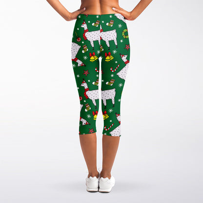 Christmas Llama Pattern Print Women's Capri Leggings