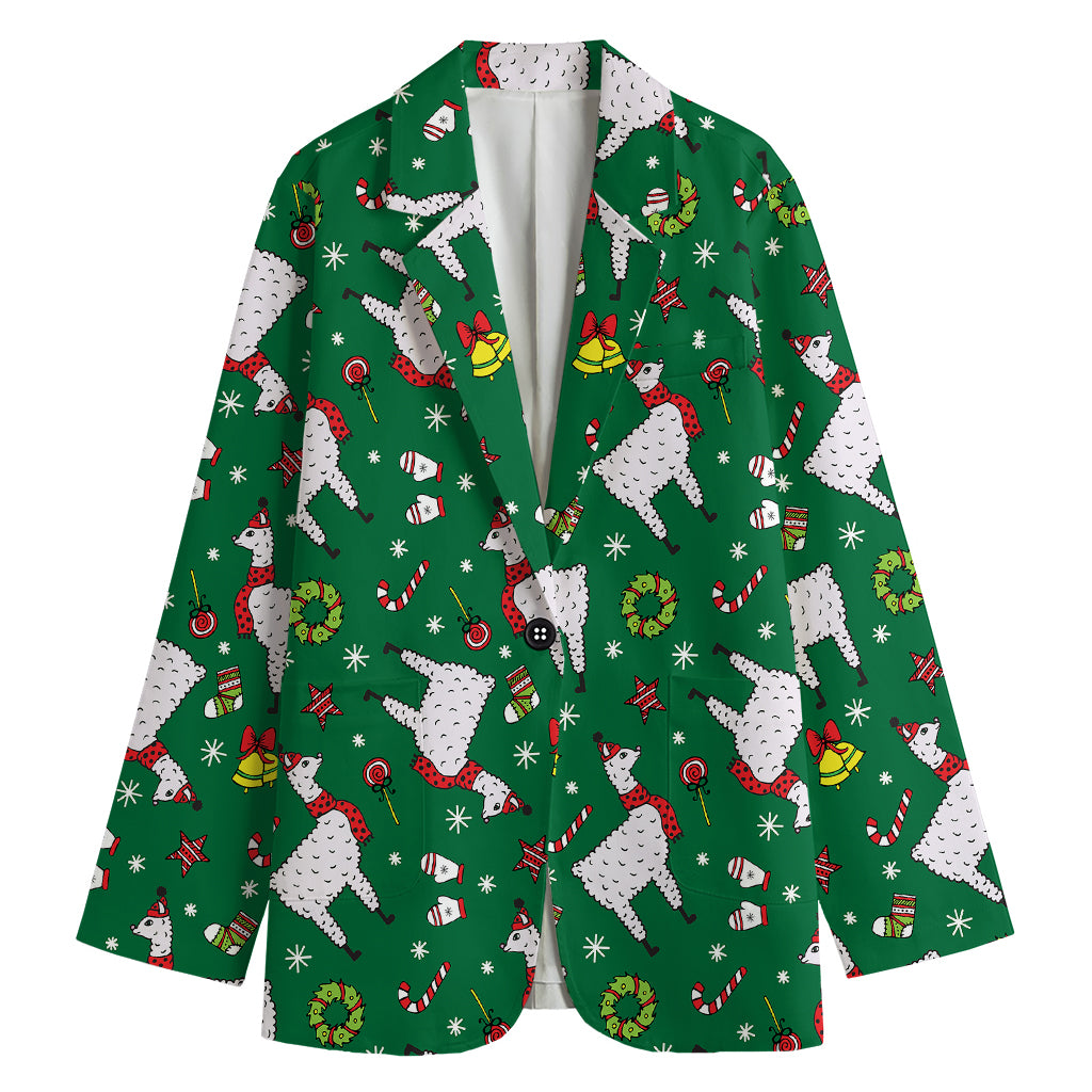 Christmas Llama Pattern Print Women's Cotton Blazer
