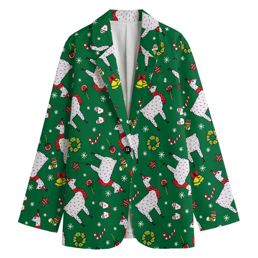 Christmas Llama Pattern Print Women's Cotton Blazer