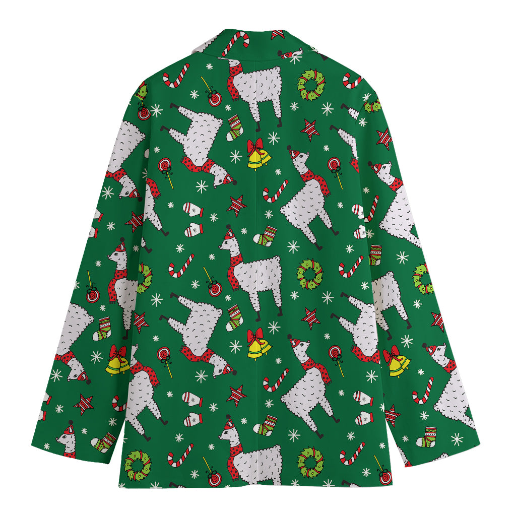 Christmas Llama Pattern Print Women's Cotton Blazer