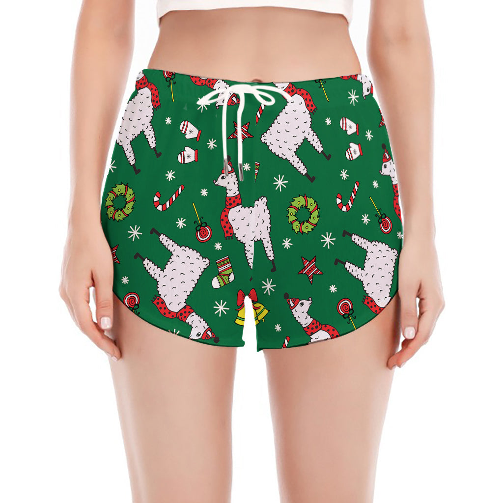 Christmas Llama Pattern Print Women's Split Running Shorts