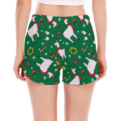 Christmas Llama Pattern Print Women's Split Running Shorts