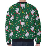 Christmas Llama Pattern Print Zip Sleeve Bomber Jacket