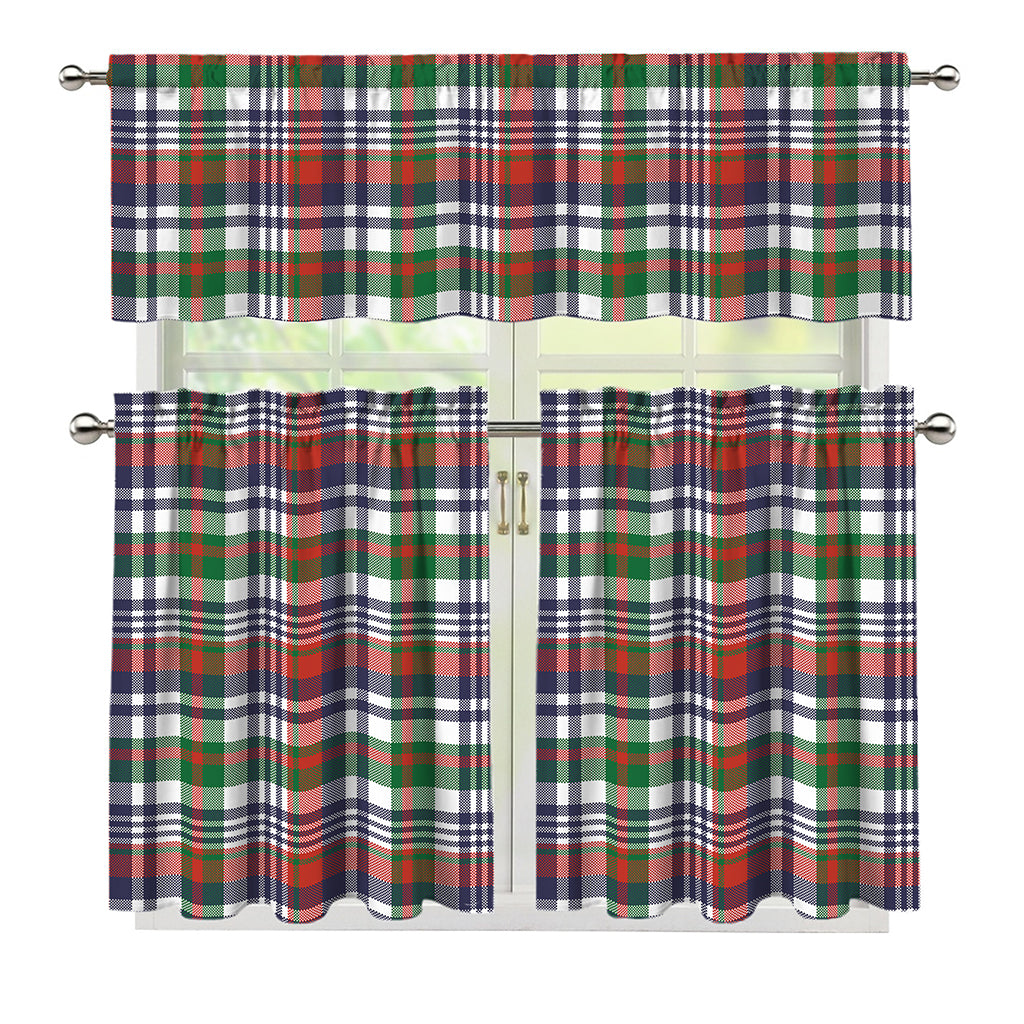 Christmas Madras Plaid Print 3 Piece Kitchen Curtains