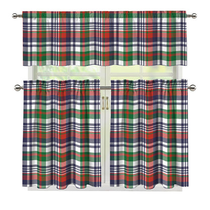 Christmas Madras Plaid Print 3 Piece Kitchen Curtains