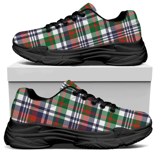Christmas Madras Plaid Print Black Chunky Shoes