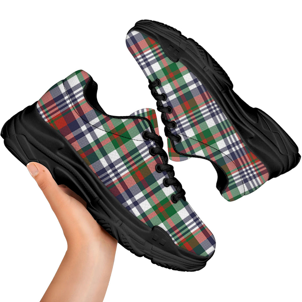 Christmas Madras Plaid Print Black Chunky Shoes