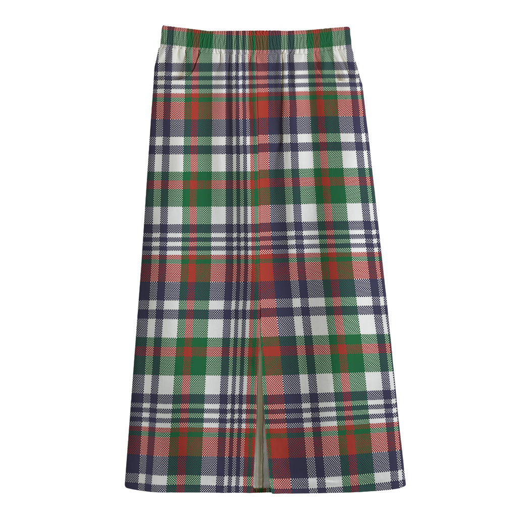 Christmas Madras Plaid Print Cotton Front Slit Maxi Skirt