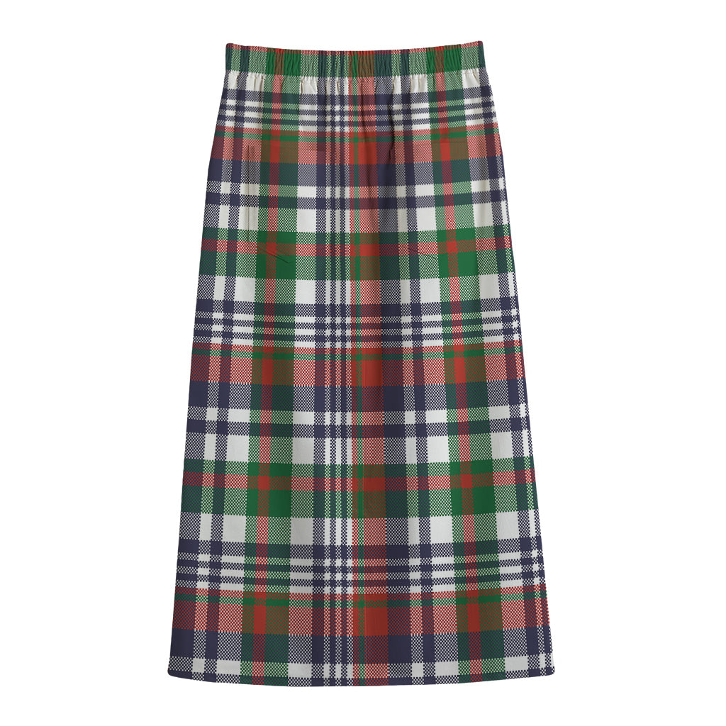 Christmas Madras Plaid Print Cotton Front Slit Maxi Skirt