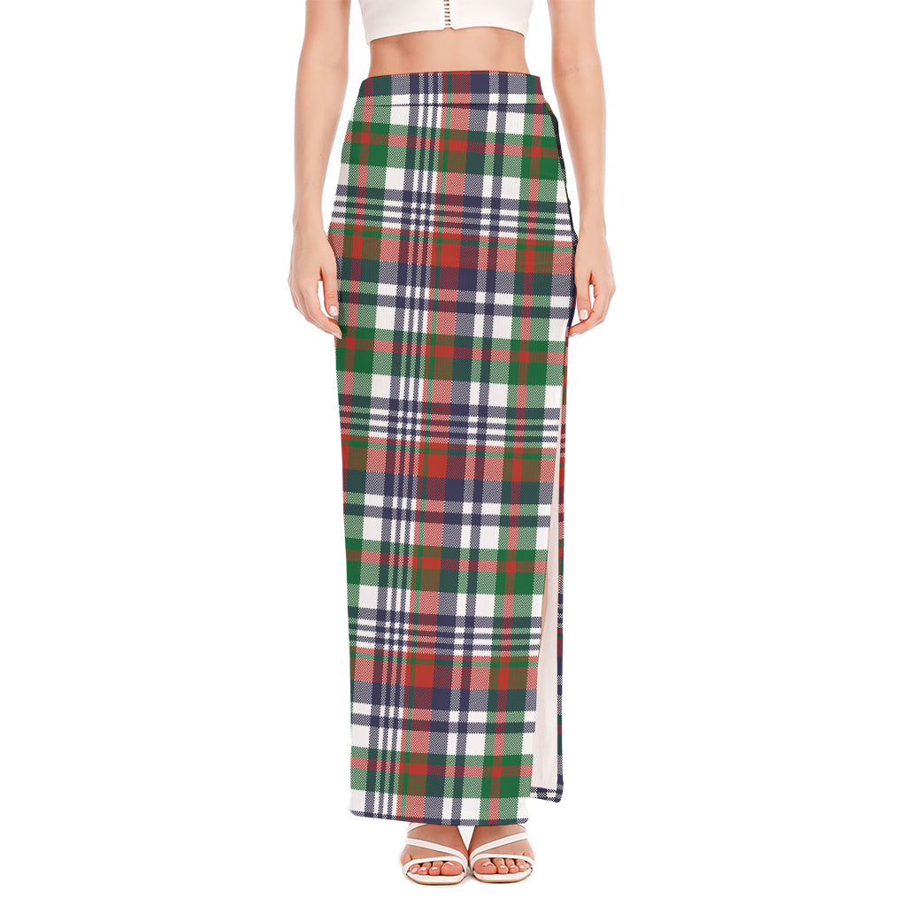 Christmas Madras Plaid Print High Slit Maxi Skirt
