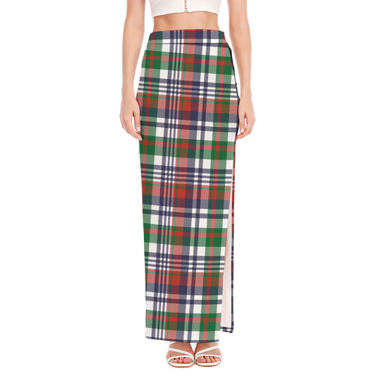 Christmas Madras Plaid Print High Slit Maxi Skirt