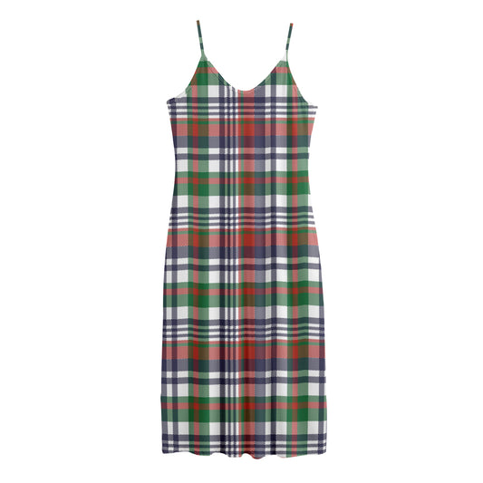 Christmas Madras Plaid Print Jersey Midi Cami Dress
