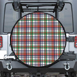 Christmas Madras Plaid Print Leather Spare Tire Cover