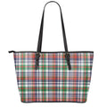 Christmas Madras Plaid Print Leather Tote Bag With Zipper