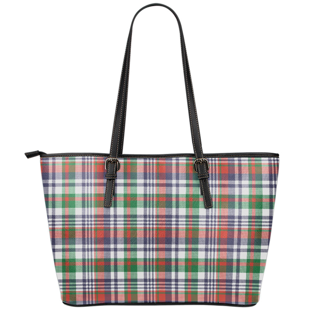 Christmas Madras Plaid Print Leather Tote Bag