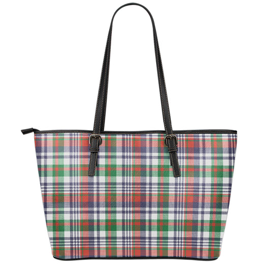 Christmas Madras Plaid Print Leather Tote Bag
