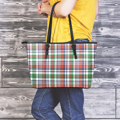 Christmas Madras Plaid Print Leather Tote Bag